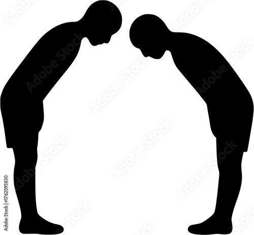 Sportsmanship bow vector silhouette showing athletes showing mutual respect after match used for sports design and education.