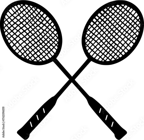 Crossed tennis rackets silhouette vector showing sports equipment used in game tournaments and match branding design.