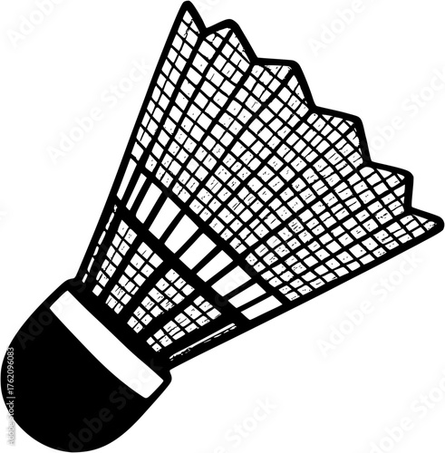 Badminton shuttlecock icon vector showing minimal black sports equipment symbol for club branding or poster design.