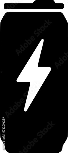 Energy drink silhouette vector showing black can with bolt icon representing power and endurance for athletes