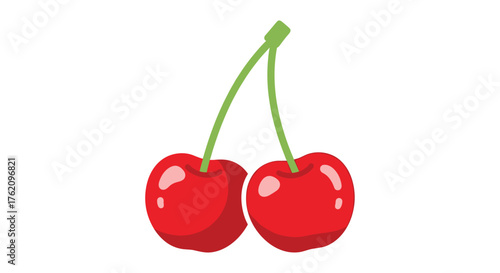 Fresh, vibrant cherries with green stem, perfect for food blogs, healthy recipes, or summer designs, a delicious fruit.