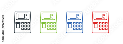 ATM machine icon set outline illustration