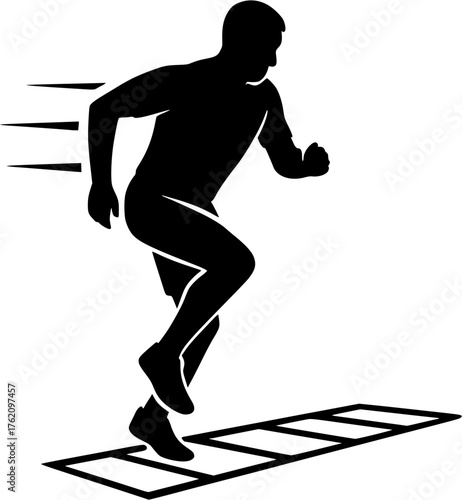 Agility ladder silhouette vector showing athlete performing speed training and coordination drills