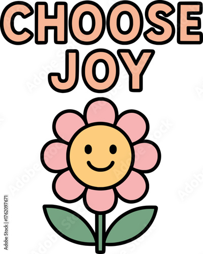 Flat vector quote with smiling flower icon, pastel color palette