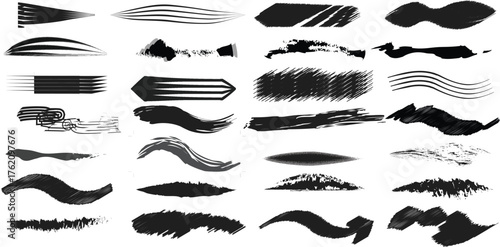 Abstract Black Paint Brush Strokes Collection for Digital Design and Artistic Graphic Elements Set
