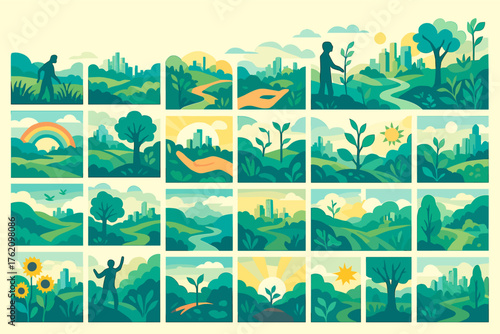 Sustainable green future landscape illustration