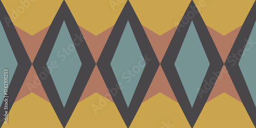 Abstract geometric pattern with diamonds in blue gray orange and yellow color scheme design art decor
