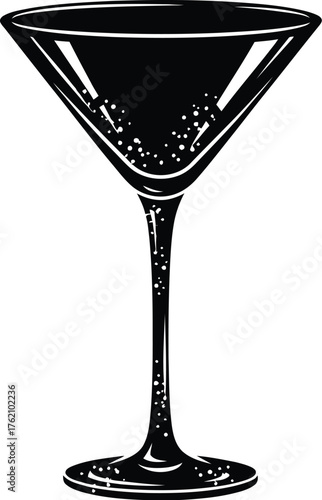 Illustration of a black martini glass with white background design