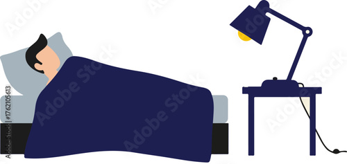 WebMan sleeping peacefully in bed with a bedside lamp illuminating the dark room