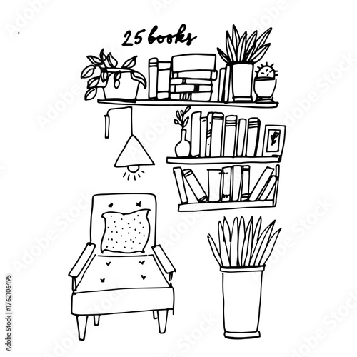 Book Tracker 2025 printable template in minimalist design. Perfect for organize reading goals, tracking finished books, authors, and ratings. Editable vector EPS file for planner, bullet journal