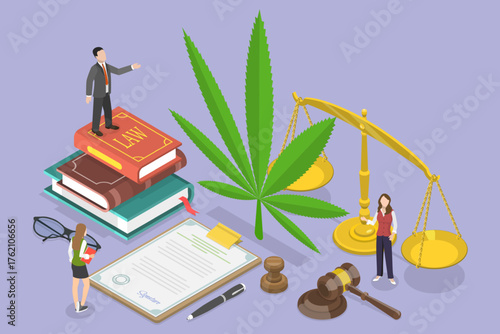 3D Isometric Flat Vector Illustration of Cannabis Laws And Regulations, Legalized Marihuana
