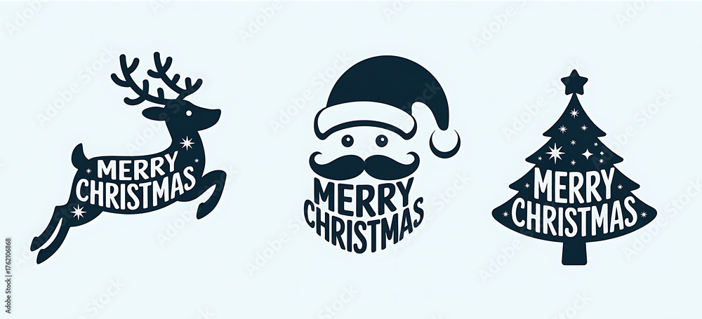 Fototapeta premium Merry Christmas, label set. Xmas symbol. Typographic design.