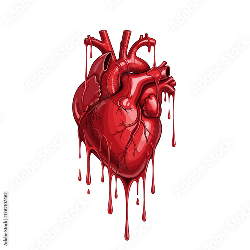 Dripping realistic heart icon in red for horror or Halloween designs