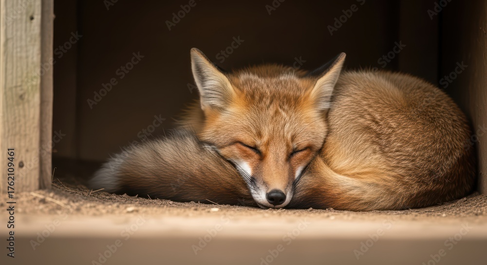 Fototapeta premium Serene sleeping fox in cozy den