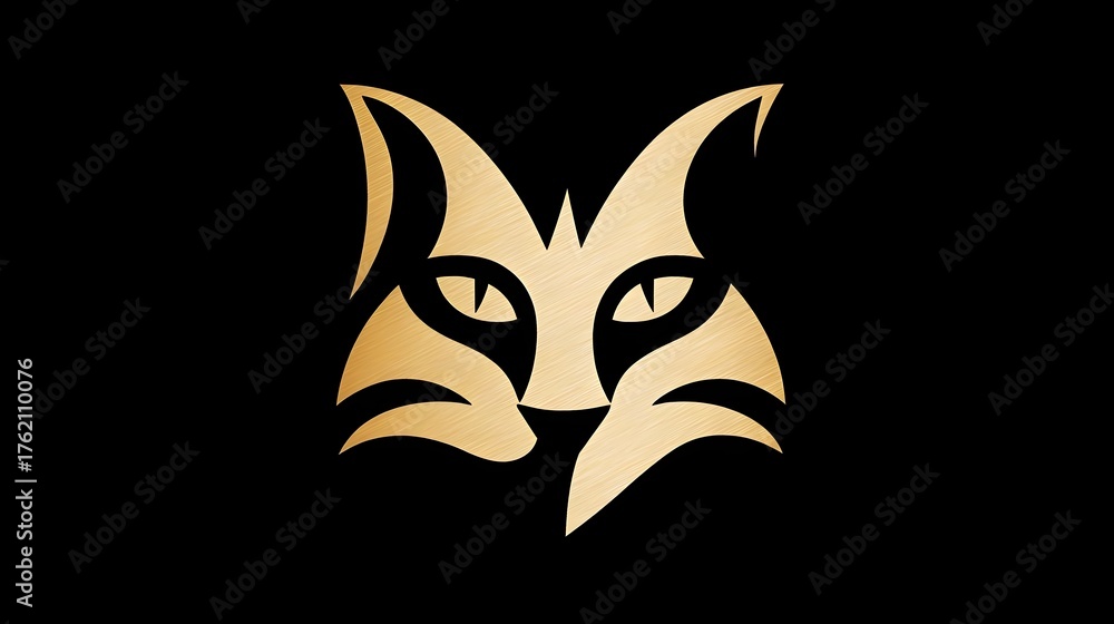 Obraz premium Minimalist gold cat logo, sleek and elegant design on a white background. Concept : Branding, logo design, pet-related business, luxury or premium feel, modern and minimalist aesthetics.