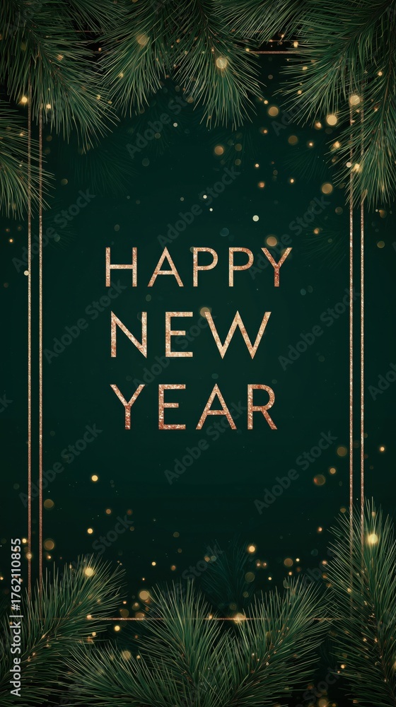 custom made wallpaper toronto digitalElegant Happy New Year Text with Pine Branches on Dark Green Background for Holiday Greeting Design