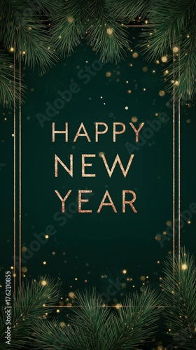 Wallpaper Mural Elegant Happy New Year Text with Pine Branches on Dark Green Background for Holiday Greeting Design Torontodigital.ca