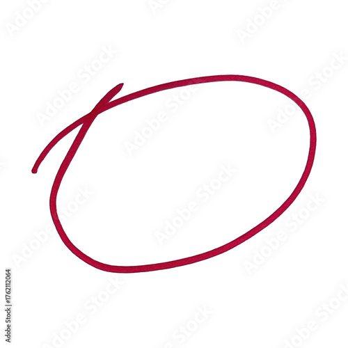 Hand drawn red circle mark drawn with marker on white paper with light blue gradient background isolated on transparent background