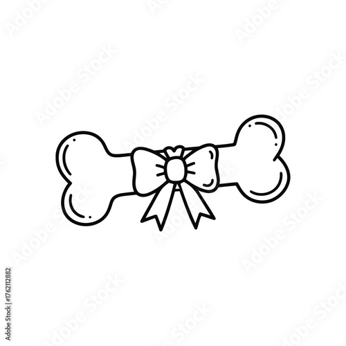 Vector art of dog bone with bow pet toy and treat vector illustration in doodle style
