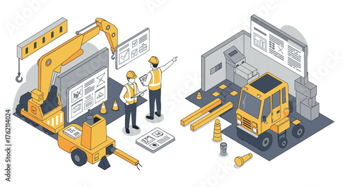 Construction site planning and analysis in isometric design