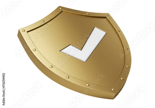 Isolated Gold Shield With Checkmark, Protection And Security, Reliable And Verified Approval