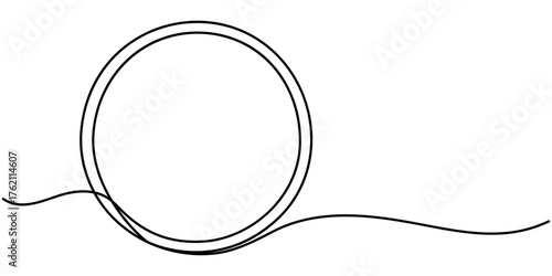 Continuous one line drawing of circle. Round frame sketch outline on white background. Doodle illustration. 