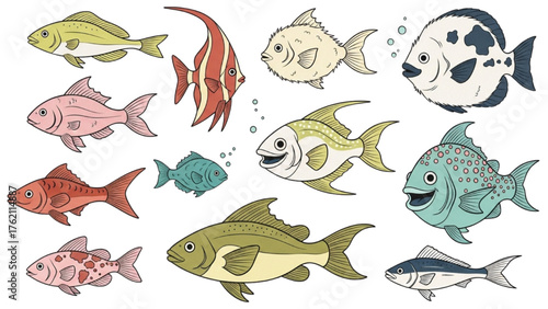 Cute Happy Cartoon Fish Vector Illustration Isolated