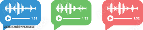 Colorful voice message bubbles display a waveform and a play button, indicating audio playback, with a timer showing 132, suggesting the duration of the audio clip