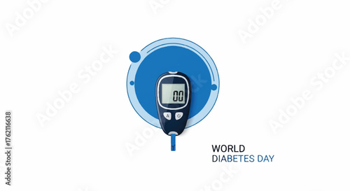 Illustration of a glucometer on a blue background for World Diabetes Day with a circular design
