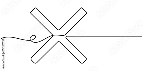 Continuous one line drawing cross Mark. Line Art cross Mark Symbol, One line cross icon vector, Continuous line. outline Vector illustration. 