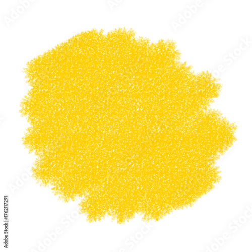 Yellow abstract doodle hand-drawn in crayon. Illustration of a yellow stain.