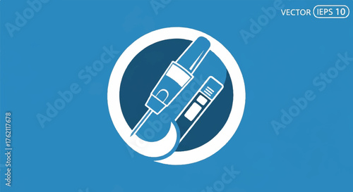 World Diabetes Day logo with syringe and glucometer on blue background