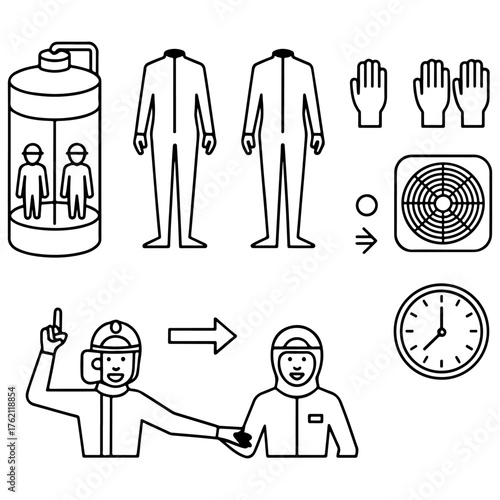 Safety Training and Industrial Equipment Silhouette Icon Set