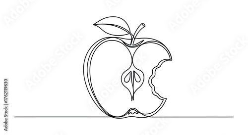 Bitten apple with leaf and stem fruit food