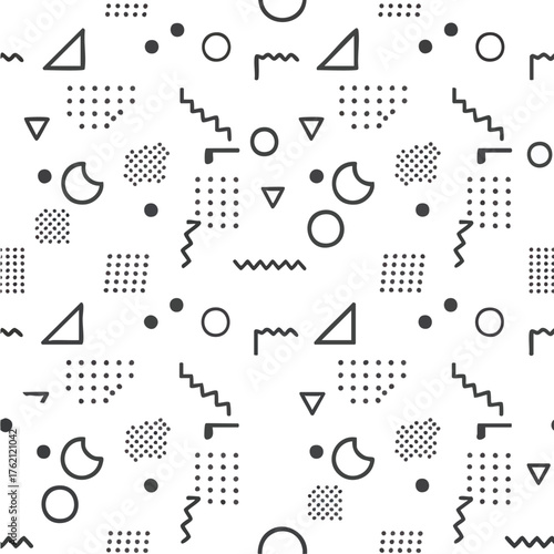 Geometric pattern with shapes and elements on a white background.
