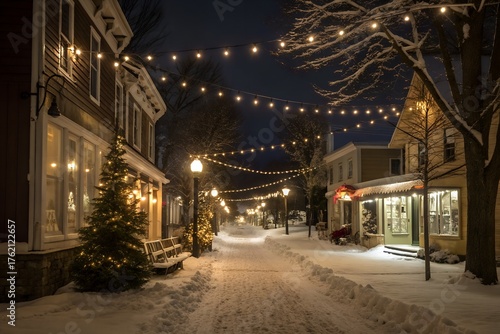 Wallpaper Mural Snowy Small-Town Street Night Christmas Lights Torontodigital.ca