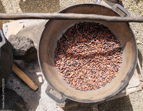 bowl filled with cocoa beans outdoor,Suitable for marketing or business purposes.close-up top view