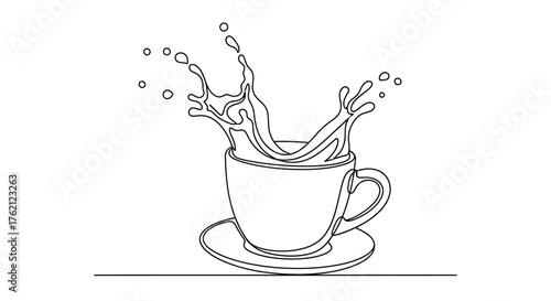 Coffee cup splash line art liquid beverage