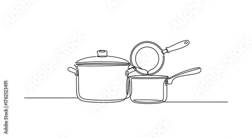 Cooking pots and pan line art kitchenware cookware