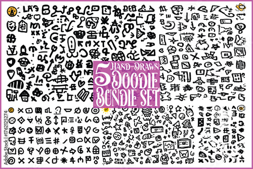 5 Hand Drawn Doodle Bundle Set