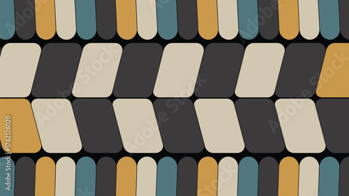 A retro pattern with alternating colored shapes and borders against a black background design style