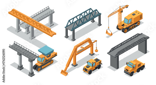 Isometric construction equipment and bridges collection