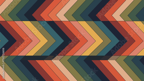 Colorful chevron pattern with shades of orange yellow green blue and red in a geometric design art 100