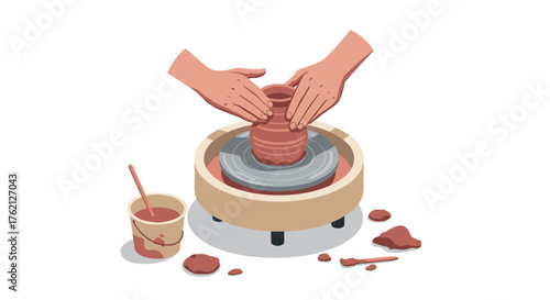 Handmade pottery creation on wheel craftsmanship in action