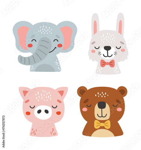 Baby animals isolated, cute animals, kids posters, cartoon, cards for kids