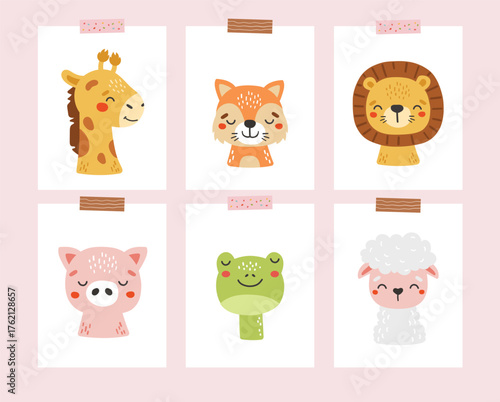 Baby animals isolated, cute animals, kids posters, cartoon, cards for kids