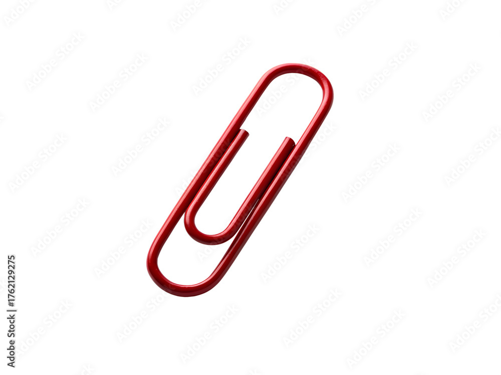 Obraz premium This vibrant, shiny red paperclip, precisely isolated, presents a simple yet striking and versatile design on a pure transparent background.