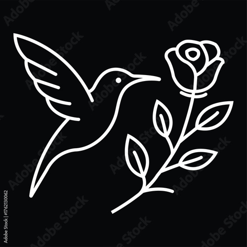 A Minimalist Logo with a Hummingbird and a Rose Branch for Your Brand