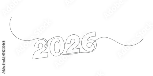 2026 Happy New Year .2026 one continuous line drawing element.