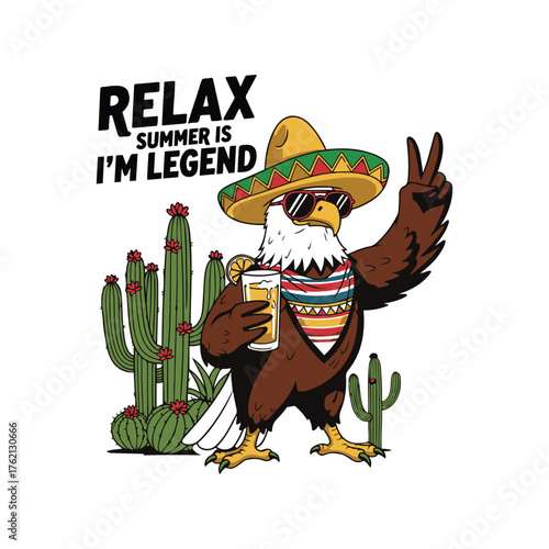 funny cartoon turkey wearing mexican sombrero holding usa flag illustration